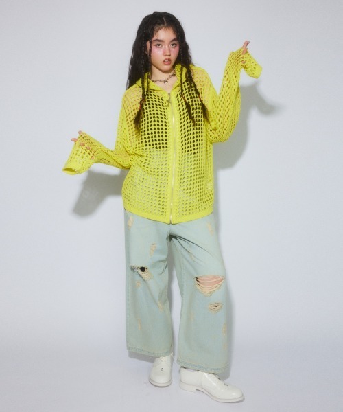 Candy Stripper（キャンディストリッパー）の「MESH KNIT フーディー（パーカー・レディース・チャコール/イエロー/ライトグレー・FREE）」の9枚目の写真