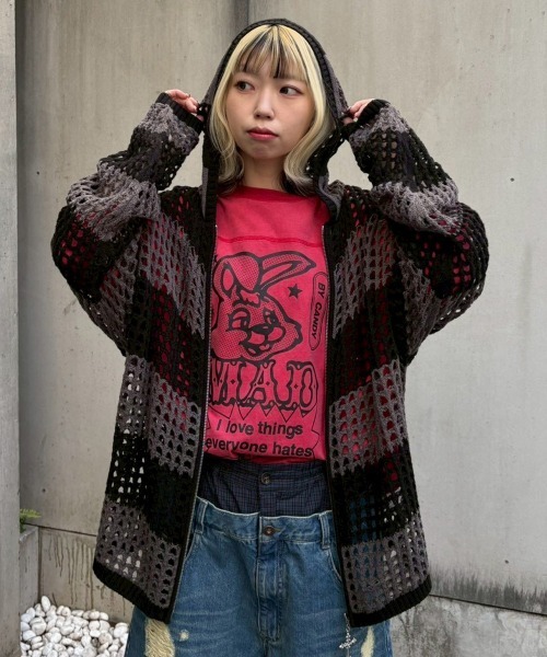 Candy Stripper（キャンディストリッパー）の「MESH KNIT フーディー（パーカー・レディース・チャコール/イエロー/ライトグレー・FREE）」の15枚目の写真