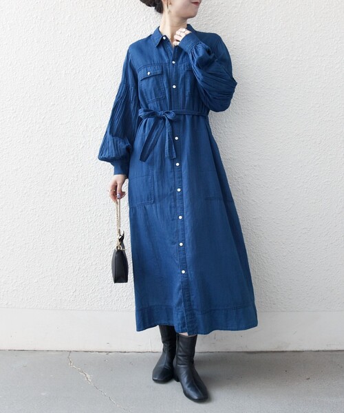 SHIPS any（シップス エニィ）の「SHIPS any:〈手洗い可能〉シアー デニム ポケット ロング シャツ ワンピース（シャツワンピース・レディース・ブルー/ライトブルー・ONE SIZE）」の2枚目の写真