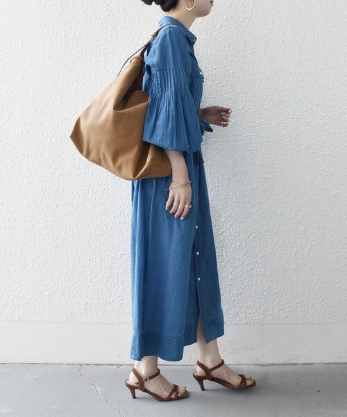 SHIPS any:〈手洗い可能〉シアー デニム ポケット ロング シャツ