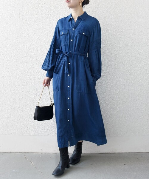 SHIPS any（シップス エニィ）の「SHIPS any:〈手洗い可能〉シアー デニム ポケット ロング シャツ ワンピース（シャツワンピース・レディース・ブルー/ライトブルー・ONE SIZE）」の4枚目の写真