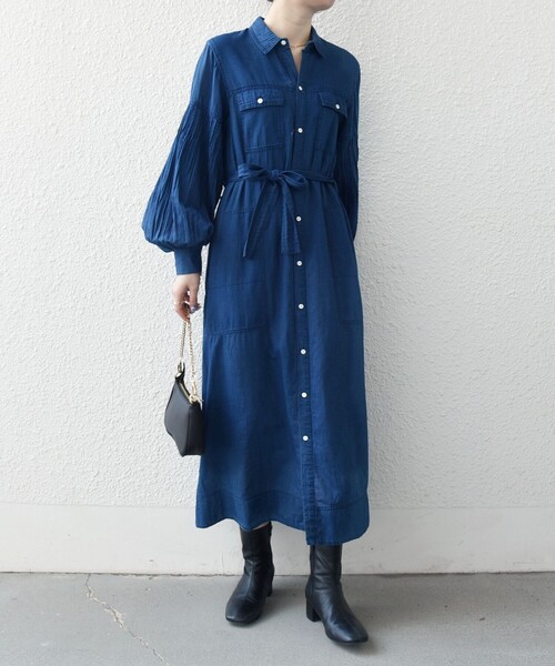 SHIPS any（シップス エニィ）の「SHIPS any:〈手洗い可能〉シアー デニム ポケット ロング シャツ ワンピース（シャツワンピース・レディース・ブルー/ライトブルー・ONE SIZE）」の8枚目の写真