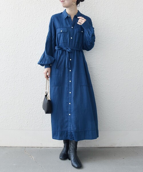 SHIPS any（シップス エニィ）の「SHIPS any:〈手洗い可能〉シアー デニム ポケット ロング シャツ ワンピース（シャツワンピース・レディース・ブルー/ライトブルー・ONE SIZE）」の9枚目の写真