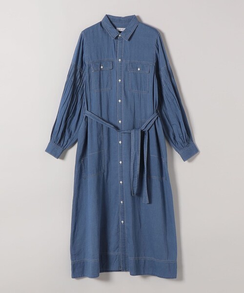 SHIPS any:〈手洗い可能〉シアー デニム ポケット ロング シャツ