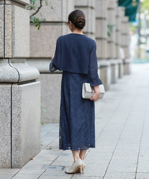 Jolie et Jolie（ジョリーエジョリー）の「羽織ボレロ風レースワンピースドレス（ドレス・レディース・ブラック/ネイビー・M/L/LL/3L/4L/5L）」の4枚目の写真