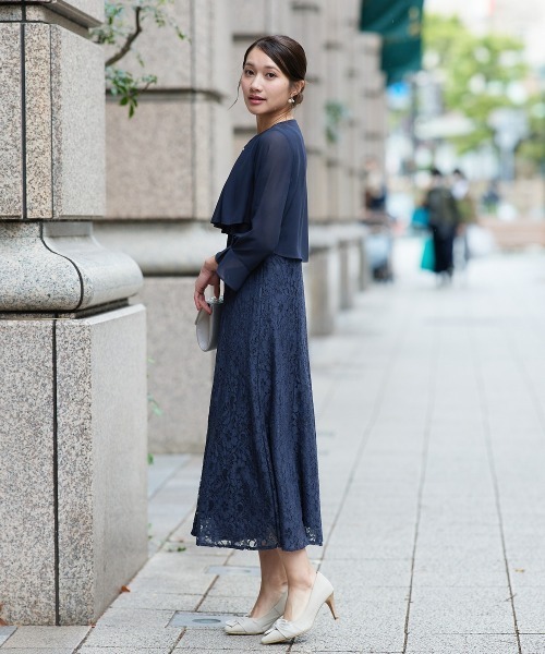 Jolie et Jolie（ジョリーエジョリー）の「羽織ボレロ風レースワンピースドレス（ドレス・レディース・ブラック/ネイビー・M/L/LL/3L/4L/5L）」の5枚目の写真