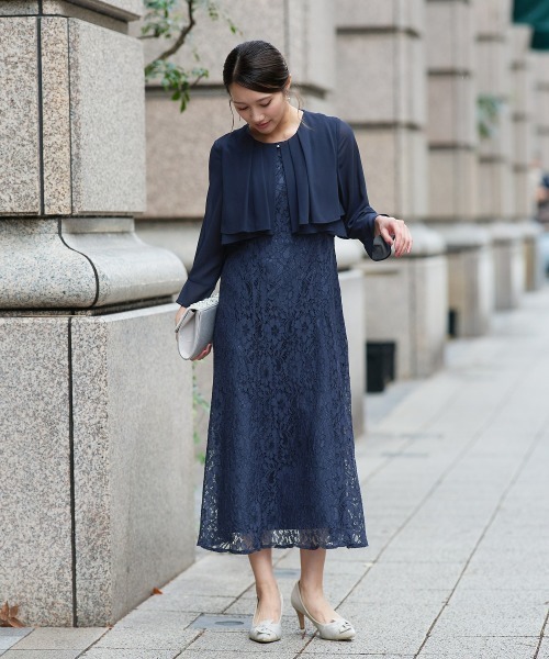 Jolie et Jolie（ジョリーエジョリー）の「羽織ボレロ風レースワンピースドレス（ドレス・レディース・ブラック/ネイビー・M/L/LL/3L/4L/5L）」の7枚目の写真