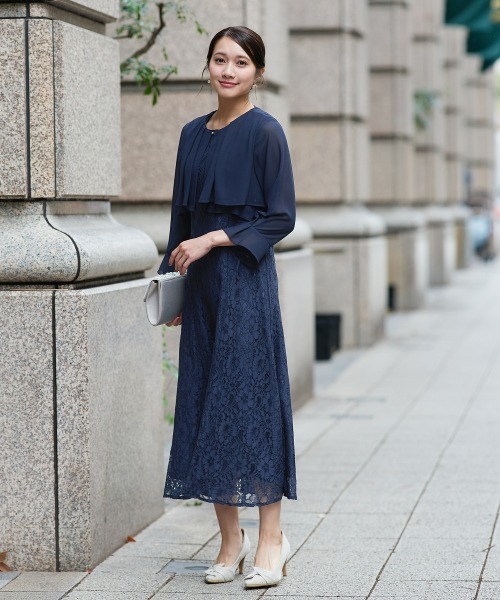 Jolie et Jolie（ジョリーエジョリー）の「羽織ボレロ風レースワンピースドレス（ドレス・レディース・ブラック/ネイビー・M/L/LL/3L/4L/5L）」の9枚目の写真
