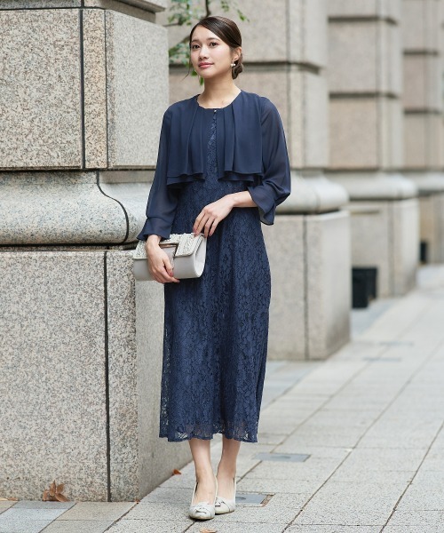 Jolie et Jolie（ジョリーエジョリー）の「羽織ボレロ風レースワンピースドレス（ドレス・レディース・ブラック/ネイビー・M/L/LL/3L/4L/5L）」の12枚目の写真