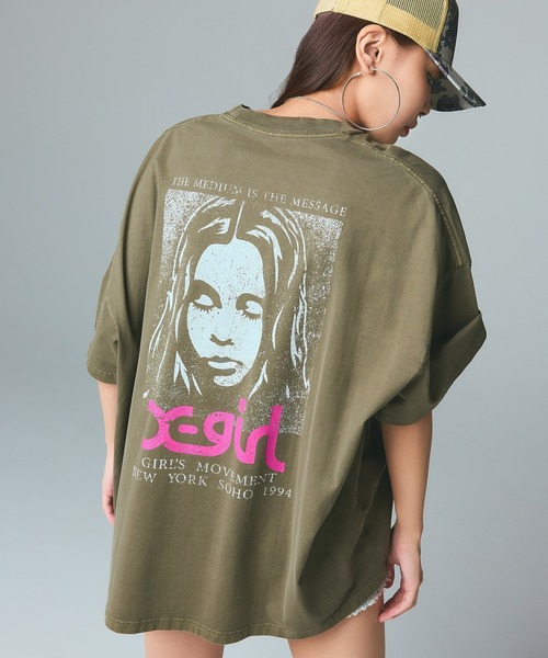 X-girl（エックスガール）の「FADED FACE S/S BIG TEE DRESS（ワンピース・レディース・ブラック/パープル/オリーブ・S/M）」の3枚目の写真