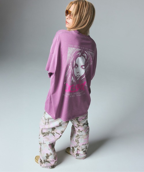 X-girl（エックスガール）の「FADED FACE S/S BIG TEE DRESS（ワンピース・レディース・ブラック/パープル/オリーブ・S/M）」の18枚目の写真