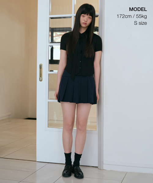 MUSINSA STANDARD WOMAN（ムシンサスタンダードウーマン）の「ウィメンズスリムフィットタイ半袖ブラウス[ブラック]（シャツ/ブラウス・レディース・その他・X-SMALL/SMALL/LARGE/MEDIUM/X-LARGE）」の2枚目の写真