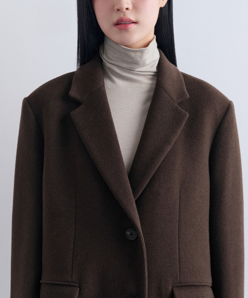 MUSINSA STANDARD WOMAN（ムシンサスタンダードウーマン）の「ウィメンズカシミヤブレンドオーバーショルダーシングルコート[バロックブラウン]（チェスターコート・レディース・その他・LARGE/MEDIUM/SMALL）」の5枚目の写真