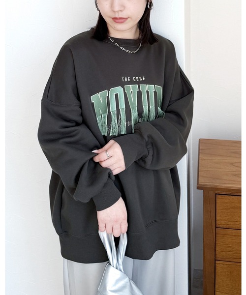 reca(レカ)の「フリンジロゴ刺繍BIGプルオーバー(スウェット・レディース・オートミール/チャコール/ブルー・FREE)」の2枚目の写真