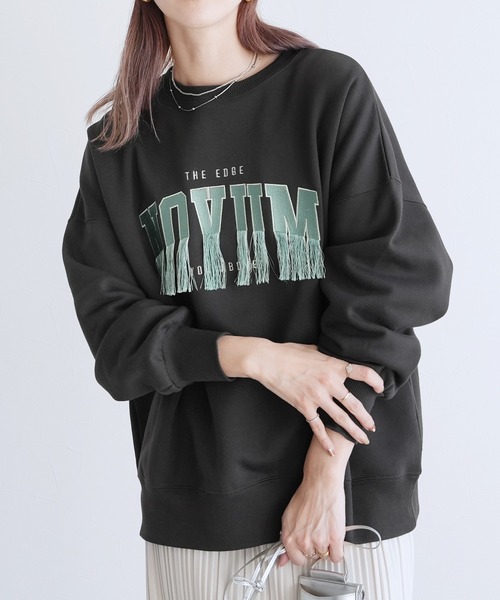 reca(レカ)の「フリンジロゴ刺繍BIGプルオーバー(スウェット・レディース・オートミール/チャコール/ブルー・FREE)」の4枚目の写真