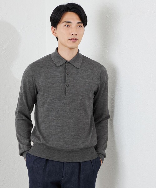 S.ESSENTIALS(エスエッセンシャルズ)の「14Gメリノウールポロ(ニット/セーター・メンズ・チャコールグレー/ベージュ/ダークネイビー・46/48/50)」の4枚目の写真