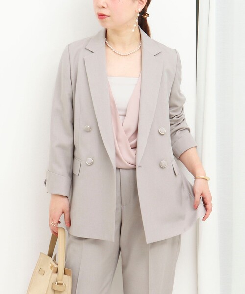 MICO COULIER（ミコクリエ）の「《セットアップ対応》ライトモククロスジャケット（テーラードジャケット・レディース・グレイッシュベージュ/ネイビー・38）」の2枚目の写真