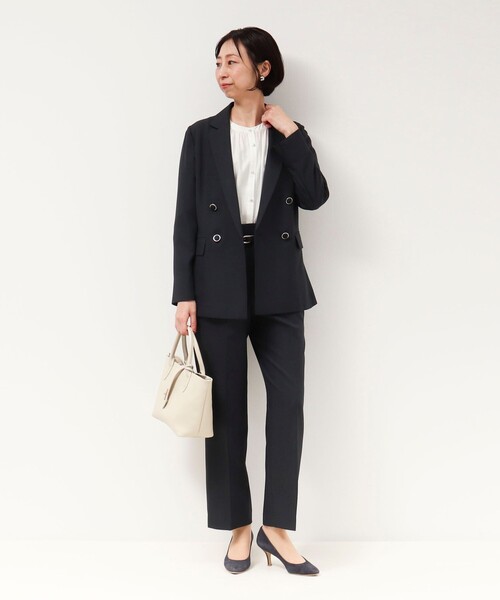 MICO COULIER（ミコクリエ）の「《セットアップ対応》ライトモククロスジャケット（テーラードジャケット・レディース・グレイッシュベージュ/ネイビー・38）」の9枚目の写真