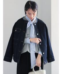 ノーカラーデニムジャケット
