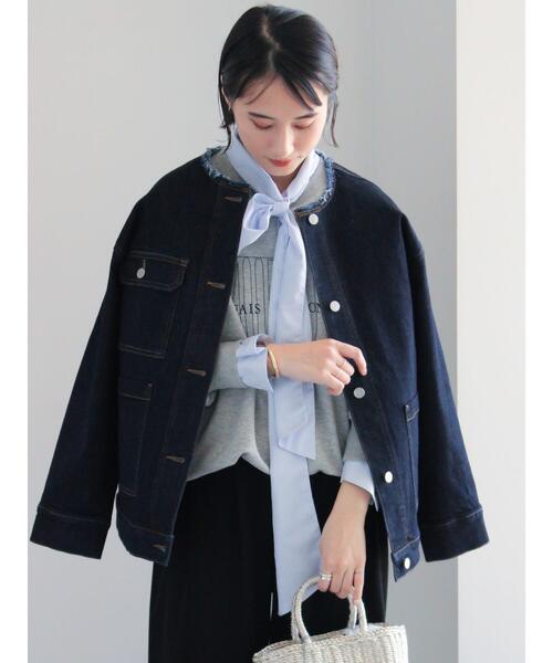 Te chichi（テチチ）の「ノーカラーデニムジャケット（ノーカラージャケット・レディース・ネイビー/ブルー・F）」の2枚目の写真