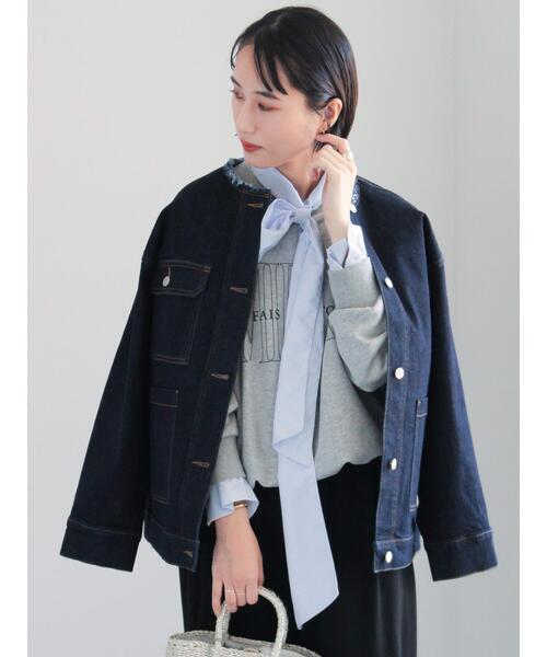 Te chichi（テチチ）の「ノーカラーデニムジャケット（ノーカラージャケット・レディース・ネイビー/ブルー・F）」の19枚目の写真