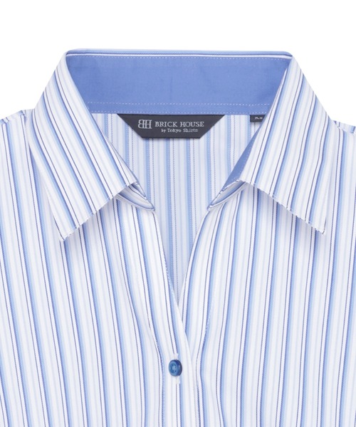 TOKYO SHIRTS(トウキョウシャツ)の「【透け防止】 形態安定ノンアイロン スキッパー 長袖ビジネスワイシャツ(ビジネスシャツ・レディース・ブルー・S/M/L/LL/XL)」の3枚目の写真