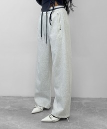 3color/ラインウエスト スウェットワイドパンツ