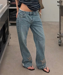 STAR APLIQUE DENIM PANTS LIGHT BLUE