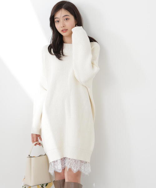 PROPORTION BODY DRESSING（プロポーションボディドレッシング）の「＜Ｅ＞スプリングレースレイヤード風ニットワンピース / 1216147201（ワンピース・レディース・ホワイト系その他/イエロー/ネイビー・P/S/MEDIUM）」の2枚目の写真