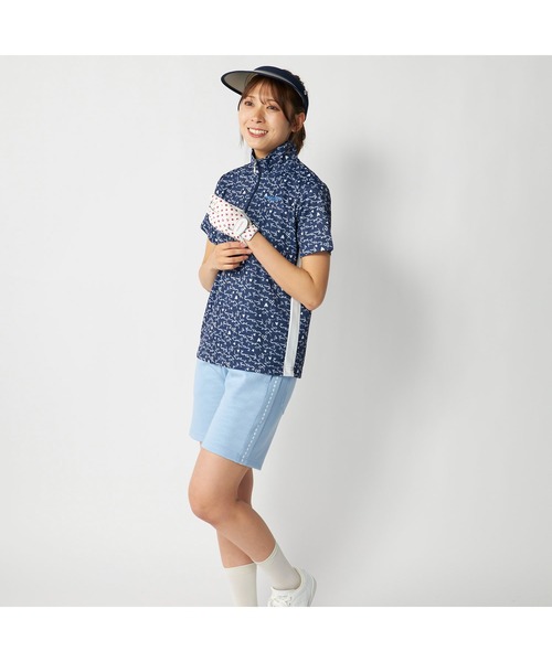 marie claire（マリ・クレール）の「marie claire GOLF/マリクレール ゴルフ ゴルフウェア 吸汗速乾 UVカット 総柄 ハーフジップ 半袖シャツ（Tシャツ/カットソー・レディース・ラベンダー/ネイビー/ホワイト・M/L/LL/3L）」の5枚目の写真