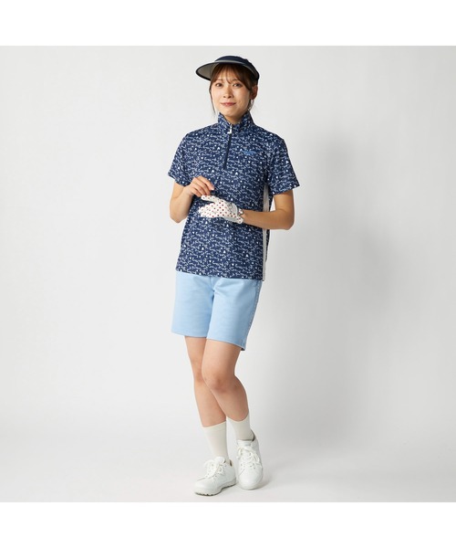 marie claire（マリ・クレール）の「marie claire GOLF/マリクレール ゴルフ ゴルフウェア 吸汗速乾 UVカット 総柄 ハーフジップ 半袖シャツ（Tシャツ/カットソー・レディース・ラベンダー/ネイビー/ホワイト・M/L/LL/3L）」の7枚目の写真