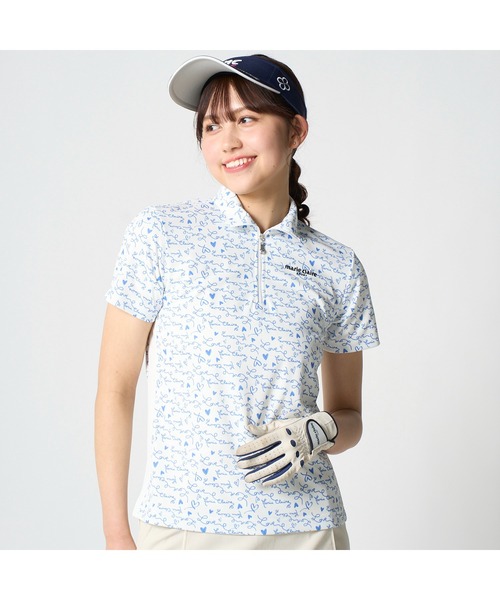 marie claire（マリ・クレール）の「marie claire GOLF/マリクレール ゴルフ ゴルフウェア 吸汗速乾 UVカット 総柄 ハーフジップ 半袖シャツ（Tシャツ/カットソー・レディース・ラベンダー/ネイビー/ホワイト・M/L/LL/3L）」の13枚目の写真