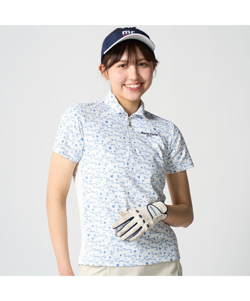 marie claire（マリ・クレール）の「marie claire GOLF/マリクレール ゴルフ ゴルフウェア 吸汗速乾 UVカット 総柄 ハーフジップ 半袖シャツ（Tシャツ/カットソー・レディース・ラベンダー/ネイビー/ホワイト・M/L/LL/3L）」の14枚目の写真