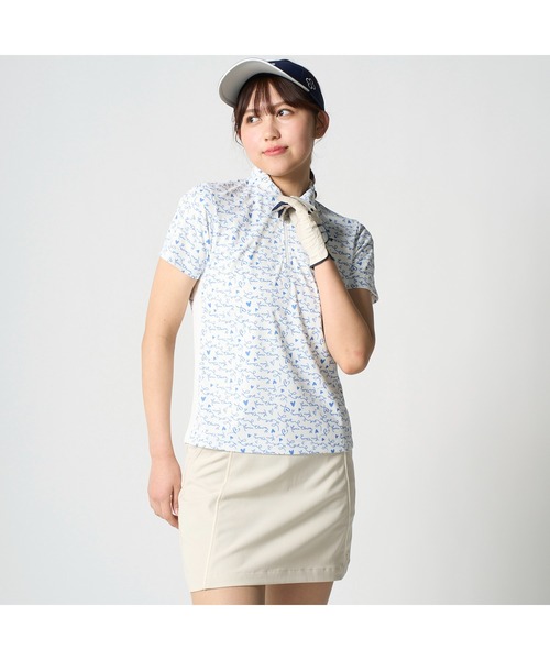 marie claire（マリ・クレール）の「marie claire GOLF/マリクレール ゴルフ ゴルフウェア 吸汗速乾 UVカット 総柄 ハーフジップ 半袖シャツ（Tシャツ/カットソー・レディース・ラベンダー/ネイビー/ホワイト・M/L/LL/3L）」の15枚目の写真