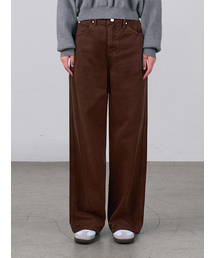 Color Wide Denim Pants Dark Brown
