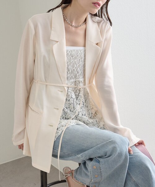 mystic(ミスティック)の「ベルト付きシアージャケット(その他アウター・レディース・アイボリー/チャコールグレー/ブラック・FREE)」の4枚目の写真