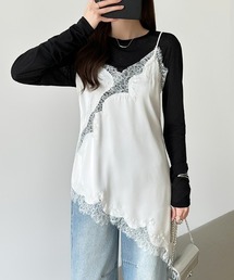 COCOMOMO（ココモモ）の「レイヤード映え サテンレースキャミソール アシンメトリー レースキャミソール サテン レースキャミ レイヤード（キャミソール）」