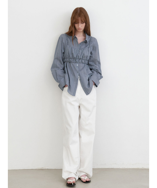 ATELIER NAIN（アトリエナイン）の「SHEER VOLIME TOP&LAYERED SHIRTS (BL-4393)（シャツ/ブラウス・レディース・ホワイト/ブルー・FREE）」の3枚目の写真