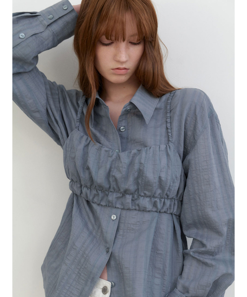 ATELIER NAIN（アトリエナイン）の「SHEER VOLIME TOP&LAYERED SHIRTS (BL-4393)（シャツ/ブラウス・レディース・ホワイト/ブルー・FREE）」の4枚目の写真
