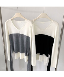 Milla Color Block V-neck Knit (2colors)