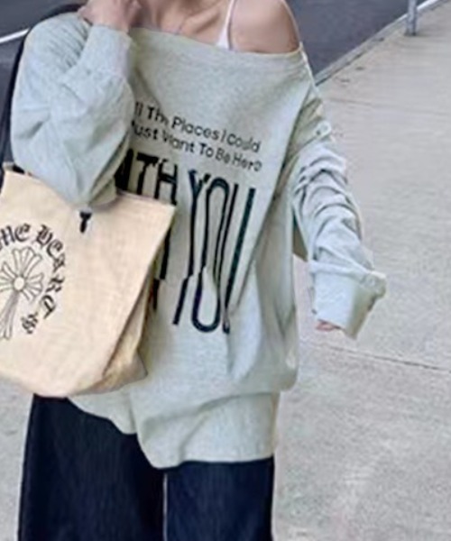 Songe(ソンジュ)の「ビックプリント2WAYオフショルダーロンT(Tシャツ/カットソー・レディース・グレー/レッド・FREE)」の16枚目の写真