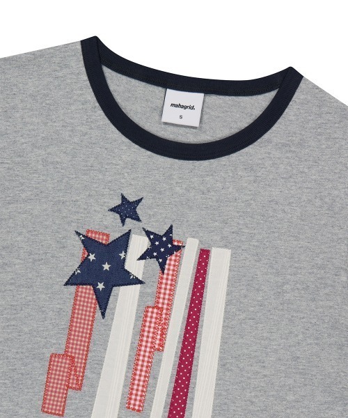 MAHAGRID（マハグリッド）の「『mahagrid/マハグリッド』 FLAG APPLIQUE RINGER CROP TEE/フラッグ アップリケ リンガー クロップ Tシャツ（Tシャツ/カットソー・レディース・グレー/チャコールグレー/ホワイト・XS）」の20枚目の写真
