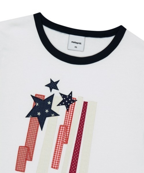 MAHAGRID（マハグリッド）の「『mahagrid/マハグリッド』 FLAG APPLIQUE RINGER CROP TEE/フラッグ アップリケ リンガー クロップ Tシャツ（Tシャツ/カットソー・レディース・グレー/チャコールグレー/ホワイト・XS）」の22枚目の写真