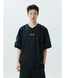 JW VネックメッシュバイカージャージTシャツ(ブラック)