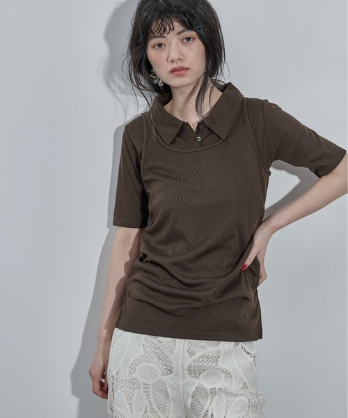 THE YOn(ザヨン)の「タンクレイヤードポロトップス(Tシャツ/カットソー・レディース・ダークブラウン/セージグリーン/アイボリー・FREE)」の2枚目の写真
