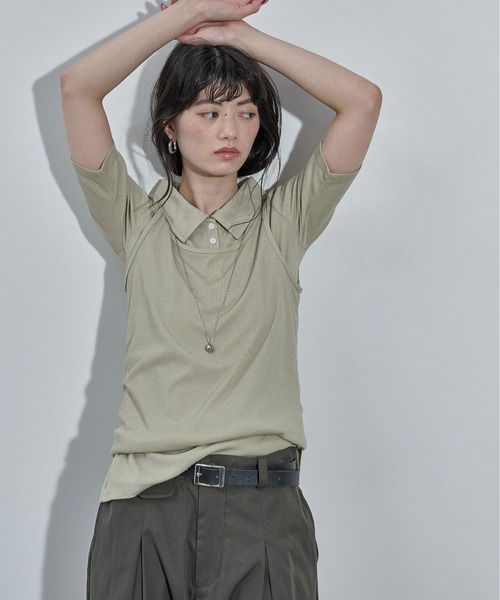 THE YOn(ザヨン)の「タンクレイヤードポロトップス(Tシャツ/カットソー・レディース・ダークブラウン/セージグリーン/アイボリー・FREE)」の3枚目の写真