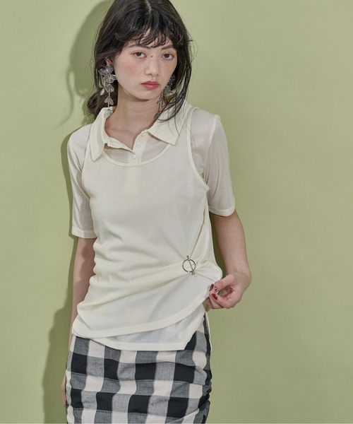 THE YOn(ザヨン)の「タンクレイヤードポロトップス(Tシャツ/カットソー・レディース・ダークブラウン/セージグリーン/アイボリー・FREE)」の4枚目の写真
