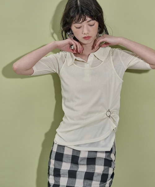 THE YOn(ザヨン)の「タンクレイヤードポロトップス(Tシャツ/カットソー・レディース・ダークブラウン/セージグリーン/アイボリー・FREE)」の5枚目の写真