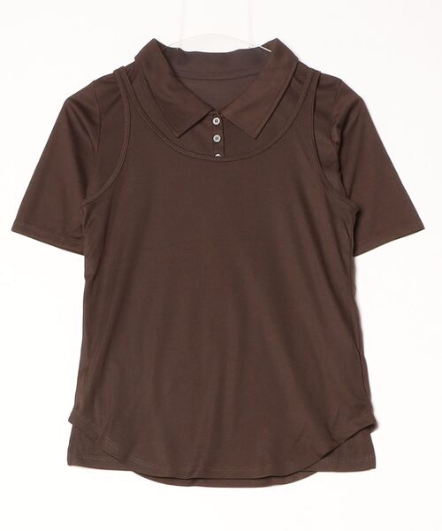 THE YOn(ザヨン)の「タンクレイヤードポロトップス(Tシャツ/カットソー・レディース・ダークブラウン/セージグリーン/アイボリー・FREE)」の6枚目の写真