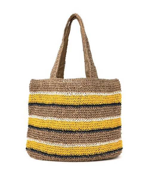NATURAL BEAUTY BASIC（ナチュラルビューティーベーシック）の「ミックスボーダーペーパートートバッグ（トートバッグ・レディース・イエロー/ブラウン/ブルー・ﾌﾘ-）」の8枚目の写真